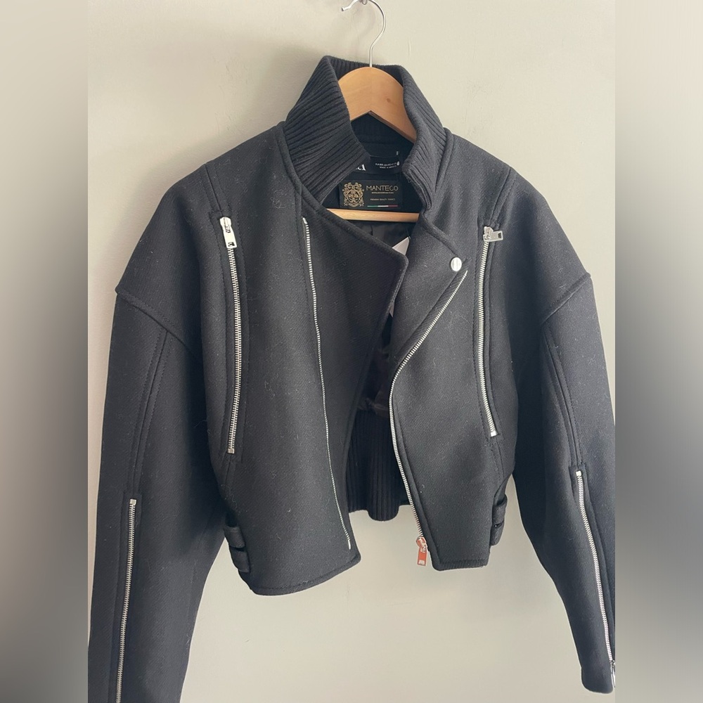 ZARA Italian Wool oversized Crop Biker jacket - Picture 3 of 15